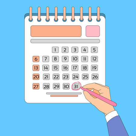 Calendar Hand Draw Pen Red Circle Date Last Day Month Deadline Flat Vector Illustrationのイラスト素材