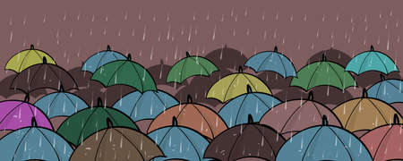 Many Colorful Umbrellas Concept Copy Space On Brown Backgroundのイラスト素材