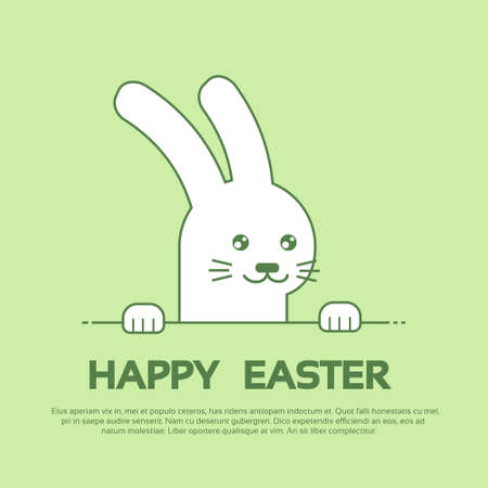 Rabbit Bunny Happy Easter Holiday Banner Greeting Card Green Background Illustrationのイラスト素材