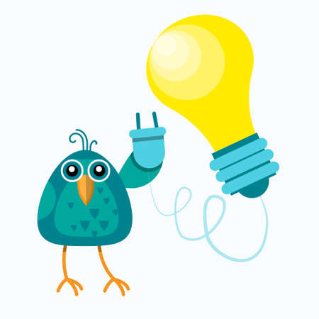 Bird Sitting On Branch Hold Socket Light Bulb New Idea Concept Flat Illustrationのイラスト素材