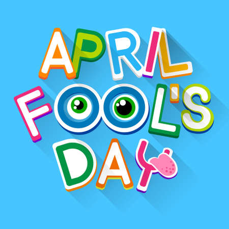 Fool Day April Holiday Greeting Card Banner Comic Crazy Eyes Flat Vector Illustrationのイラスト素材