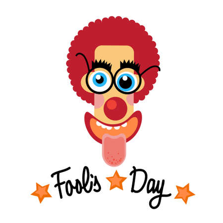 Fool Day Comic Crazy Clown Head April Holiday Greeting Card Banner Flat Vector Illustrationのイラスト素材