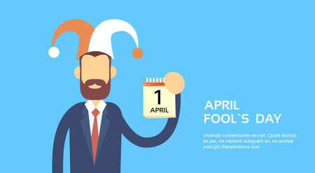 Business Wear Jester Hat Show Calendar Page First April Fool Day Holiday Banner Copy Space Vector Illustrationのイラスト素材