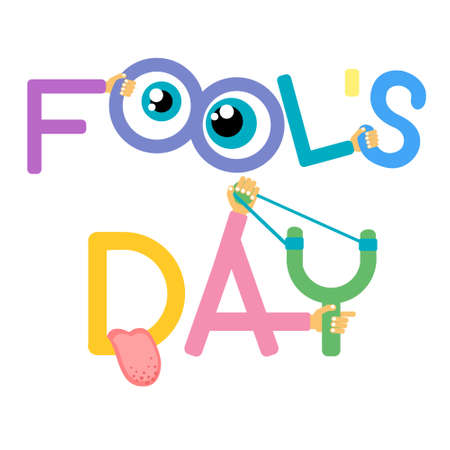 Fool Day April Holiday Greeting Card Banner Comic Crazy Eyes Tongue Vector Illustrationのイラスト素材