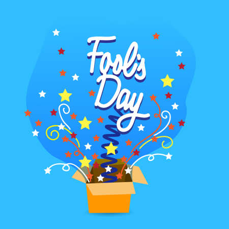 Fool Day Surprise Box April Holiday Greeting Card Banner Flat Vector Illustrationのイラスト素材