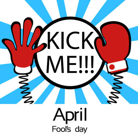 Hands On Spring Kick Me Fool Day April Holiday Greeting Card Banner Vector Illustrationのイラスト素材