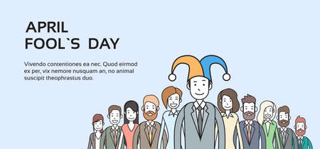 Business People Group Wear Jester Hat, Fool Day April Holiday Banner Copy Space Vector Illustrationのイラスト素材