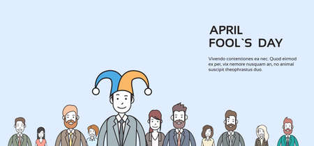 Business People Group Wear Jester Hat, Fool Day April Holiday Banner Copy Space Vector Illustrationのイラスト素材