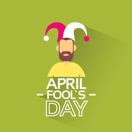Facelss Man Wear Jester Hat, Fool Day April Holiday Banner Flat Vector Illustrationのイラスト素材