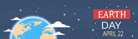Earth Day World National April Holiday Globe Nigth View Emblem Ecological Protection Concept Horizontal Banner Flat Vector Illustrationのイラスト素材