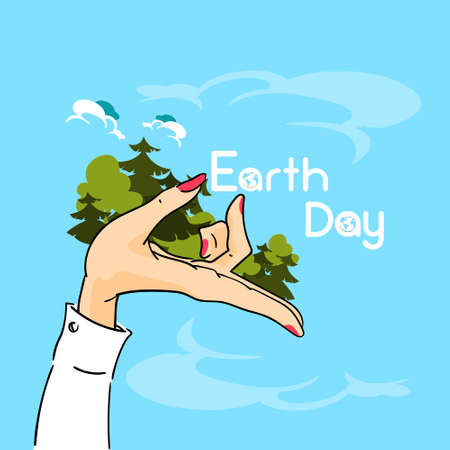 Earth Day Woman Hand Hold Trees Forest Vector Illustrationのイラスト素材