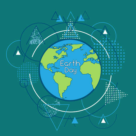 Earth Day World Globe Over Triangle Geometric Background Green Vector Illustrationのイラスト素材