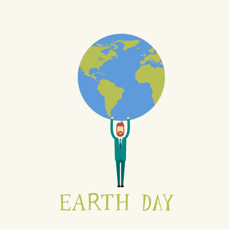 Earth Day Man Hold Globe World Flat Vector Illustrationのイラスト素材