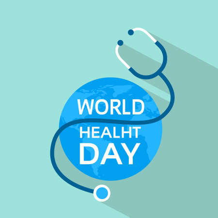 Earth Planet With Stethoscope Health World Day Flat Vector Illustrationのイラスト素材