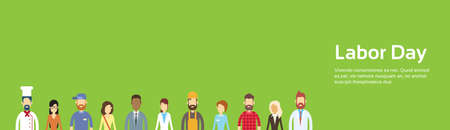 People Group, Different Profession, Labor Day May Holiday Banner With Copy Space Flat Vector...