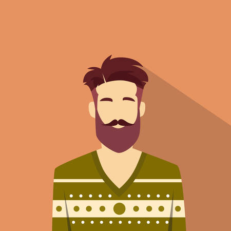 Profile Icon Male Avatar Man Hipster Style Fashion Cartoon Guy Beard Portrait Casual Person Silhouette Face Flat Vector Illustrationのイラスト素材