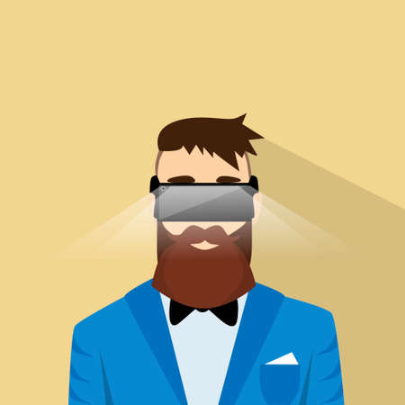 Business Man Virtual Reality Cyber Play Video Game Wear Digital Glasses Profile Icon Male Avatar Hipster Businessman Flat Design Vector Illustrationのイラスト素材