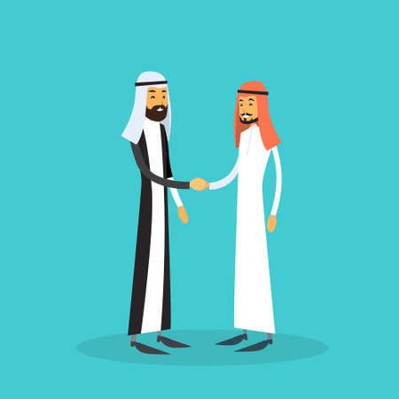 Two Arab Businessman Hand Shake, Muslim Business Man Handshake Agreement Concept Flat Vector Illustrationのイラスト素材