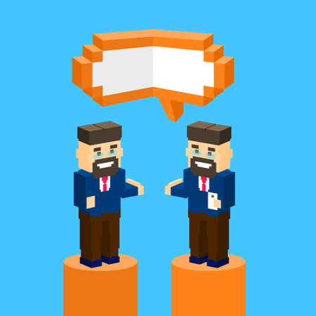 Business Man Chat Communication Bubble Concept, Businesspeople Talking Discussing 3d Isometric Design Vector Illustrationのイラスト素材