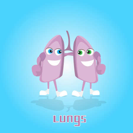 Lungs Smiling Cartoon Character Icon Flat Vector Illustrationのイラスト素材