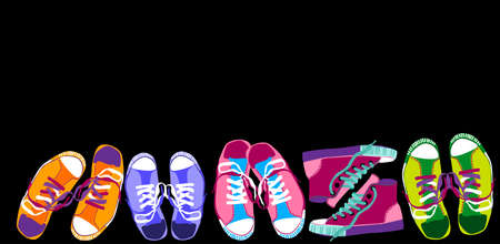 Colorful Sneakers Training Sport Shoes Set Collection Banner With Copy Space Flat Vector Illustrationのイラスト素材