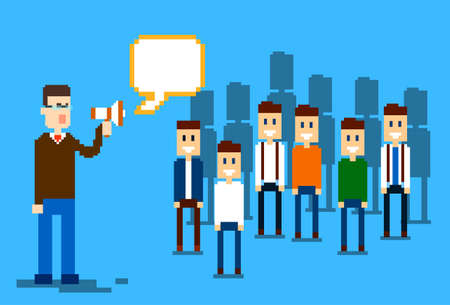 Businessman Boss Hold Megaphone Loudspeaker Colleagues Business People Team Leader Group Businesspeople Vector Illustrationのイラスト素材
