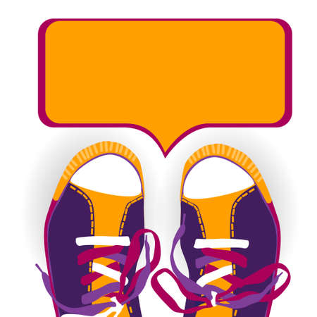 Colorful Training Sport Shoes Foot Wear With Chat Box Flat Vector Illustrationのイラスト素材