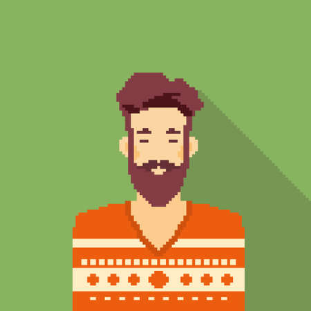 Man Hipster Style Beard Portrait Pixel Flat Vector Illustrationのイラスト素材