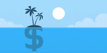 Dollar Sign Offshore Island Concept Flat Vector illustrationのイラスト素材