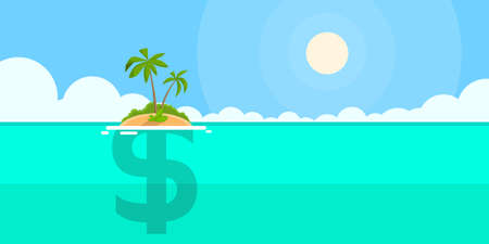 Dollar Sign Offshore Island Concept Flat Vector illustrationのイラスト素材