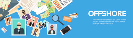 Offshore Papers Documents Company Business People Owners Profile Flat Banner Vector Illustrationのイラスト素材