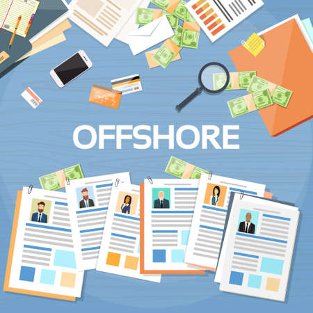 Offshore Papers Documents Company Business People Owners Profile Vector Illustrationのイラスト素材