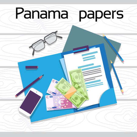 Offshore Panama Papers Documents Desk Business Folder Top View Vector Illustrationのイラスト素材