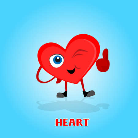 Heart Smiling Cartoon Character With Thumb Up Icon Banner Flat Vector Illustrationのイラスト素材
