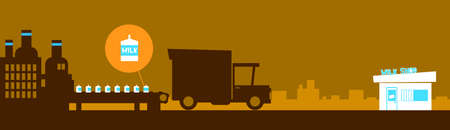 Truck Milk Delivery Service, Lorry Car Drive From Factory To Shop Banner Flat Vector Illustrationのイラスト素材