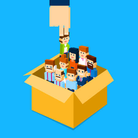 Recruitment Hand Picking Business Person Candidate from Box People Group Human Resources Crowd Flat Vector Illustrationのイラスト素材