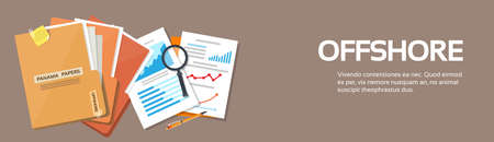 Panama Papers Folder Secret Document Offshore Company Business Owners Flat Banner Vector Illustrationのイラスト素材