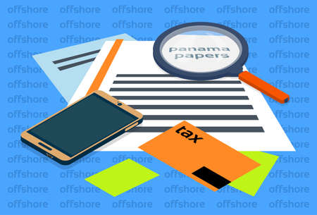 Magnifying Glass Offshore Panama Papers Folder Documents Office Desk Vector Illustrationのイラスト素材