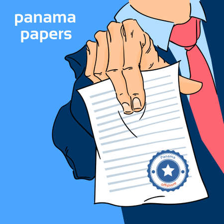 Business Man Hand Hold Panama Papers Offshore Company Document Vector Illustrationのイラスト素材