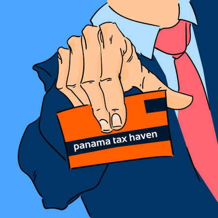 Business Man Hand Hold Card Panama Papers Offshore Company Vector Illustrationのイラスト素材