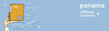 Female Hand Hold Panama Papers Folder Banner Flat Vector Illustrationのイラスト素材