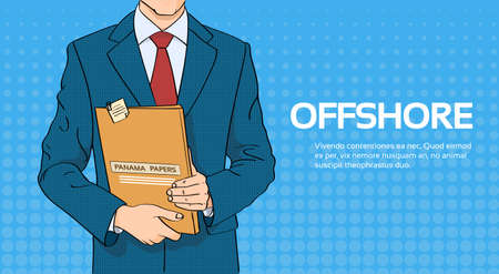 Business Man Hold Panama Papers Folder Pop Art Colorful Retro Style Vector Illustrationのイラスト素材