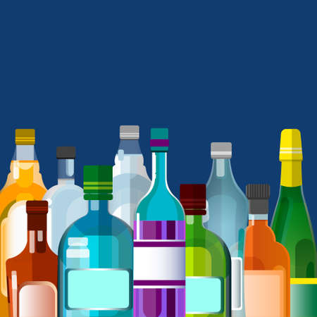 Alcohol Drink, Bottle Set Collection Flat Vector Illustrationのイラスト素材
