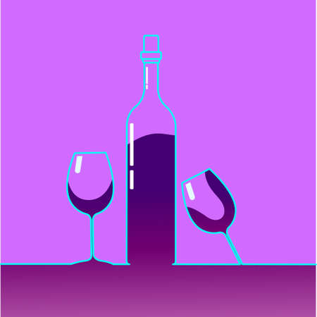 Red Wine Bottle With Glasses Alcohol Drink Icon Flat Vector Illustrationのイラスト素材