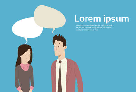 Asian Business People With Chat Bubble Social Network Communication Flat Vector Illustrationのイラスト素材