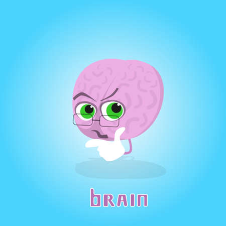 Brain Wearing Glasses Smiling Cartoon Character Icon Banner Flat Vector Illustrationのイラスト素材