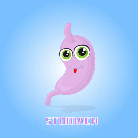 Stomach Smiling Cartoon Character Icon Banner Flat Vector Illustrationのイラスト素材