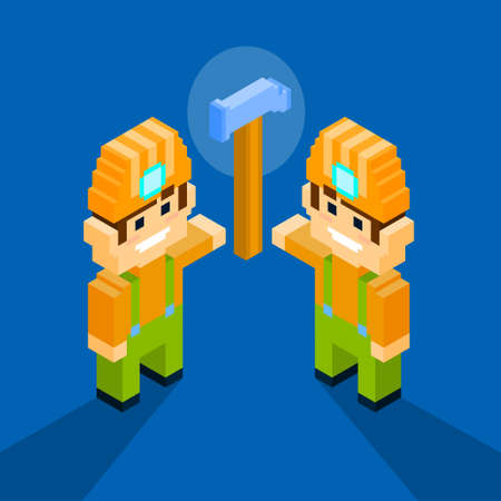 Man Service Worker Technical Support Team Hammer Flat Vector Illustrationのイラスト素材