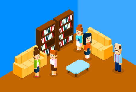 People Group In Modern Business Office, University Students Interior Campus Vector Illustrationのイラスト素材