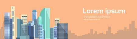 Big Modern City View Cityscape Skyline Banner With Copy Space Vector Illustrationのイラスト素材